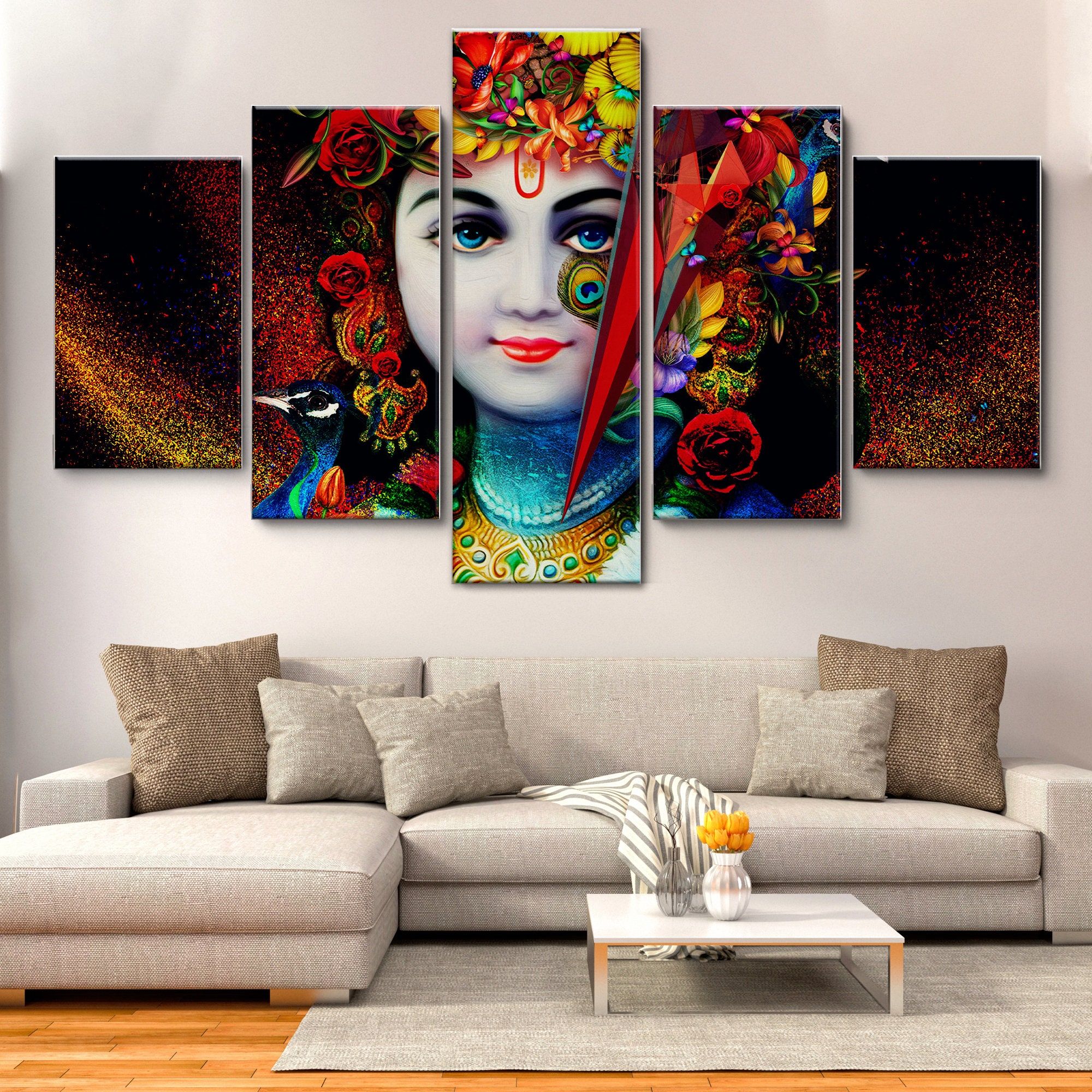 Lord Krishna India Abstract 5 Pieces Canvas Wall Art 5 Etsy UK