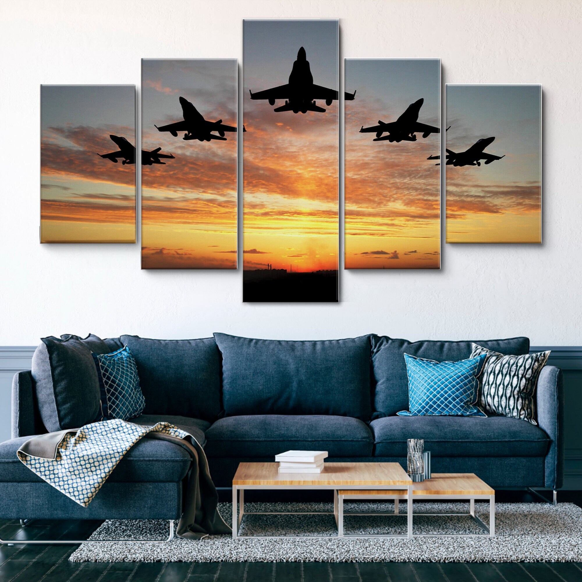 F18 Formation at Sunset 5 Pieces Canvas Wall Art 5 Panels | Etsy