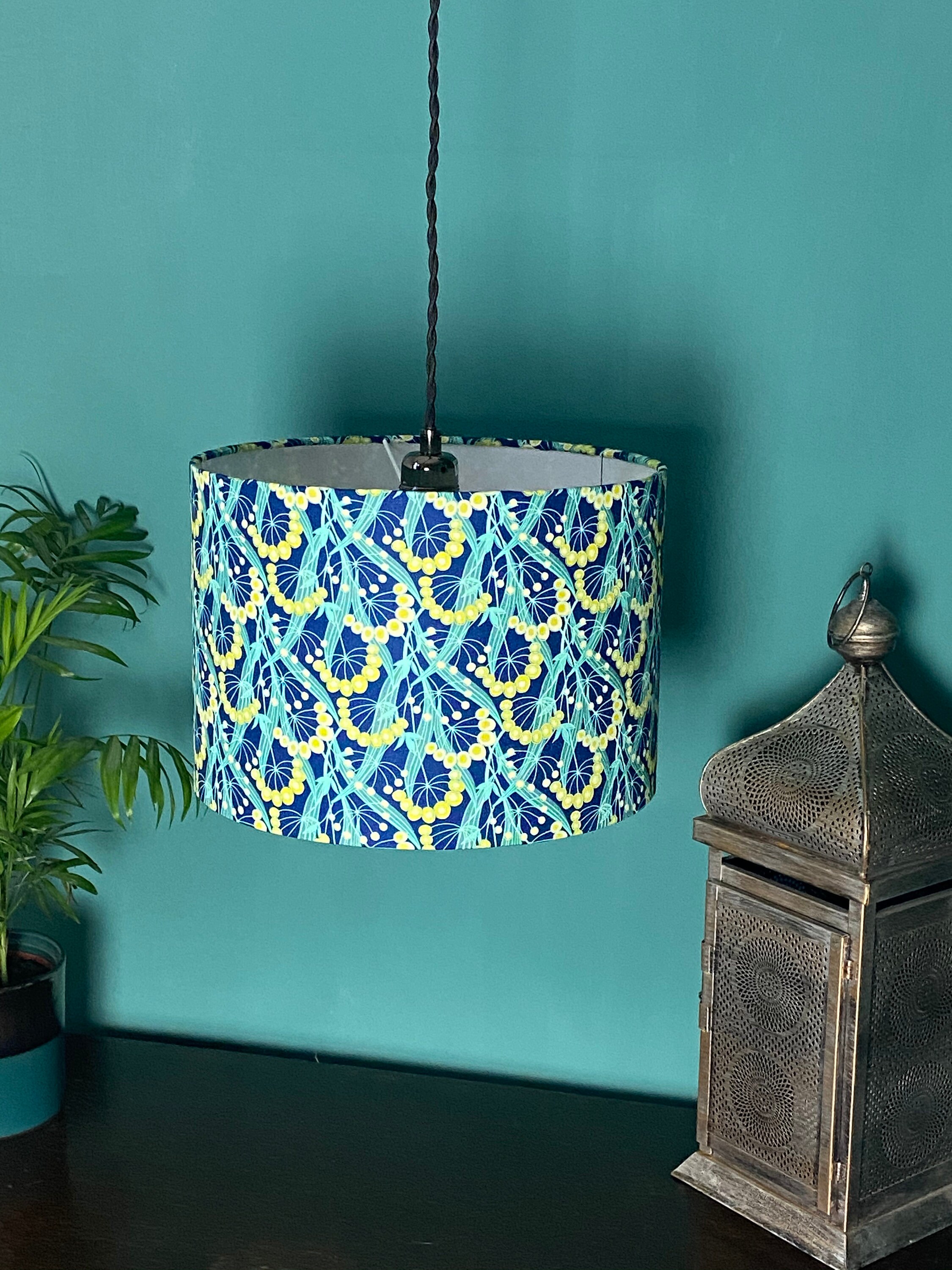 Peacock Feather Lampshade Drum Lampshade Blue Green Yellow Etsy