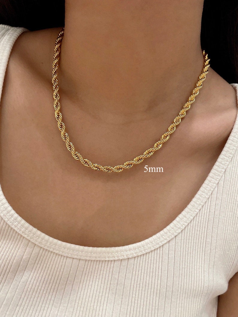 Twisted Rope Necklace 18K Gold Rope Necklace Layering Etsy