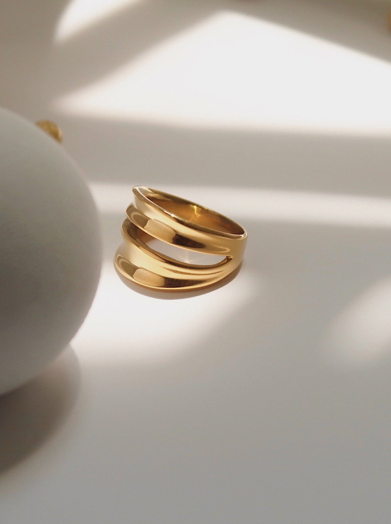 18K Gold Double Band Ring Gold Double Ring Chunky Statement Etsy