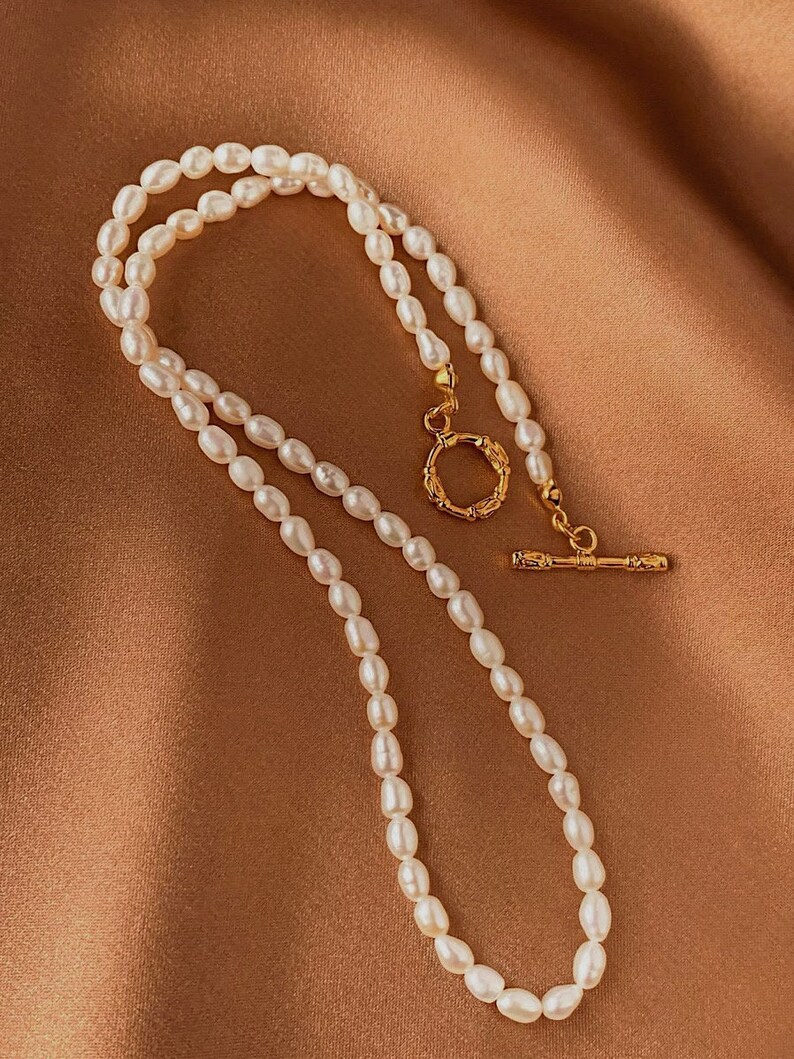 18K Gold Toggle Clasp Pearl Necklace Gold Toggle Necklace Etsy