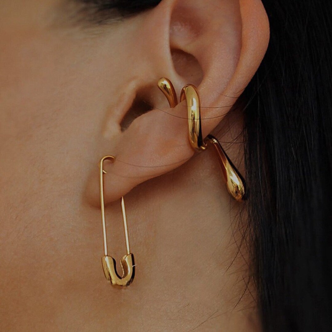 18K Gold Abstract Ear Cuff Lobe Ear Cuff Asymmetrical Etsy