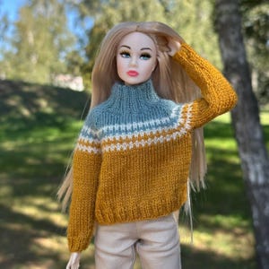 Hand-Knitted Doll Sweater: Mustard Yellow 1/6 Scale Pullover