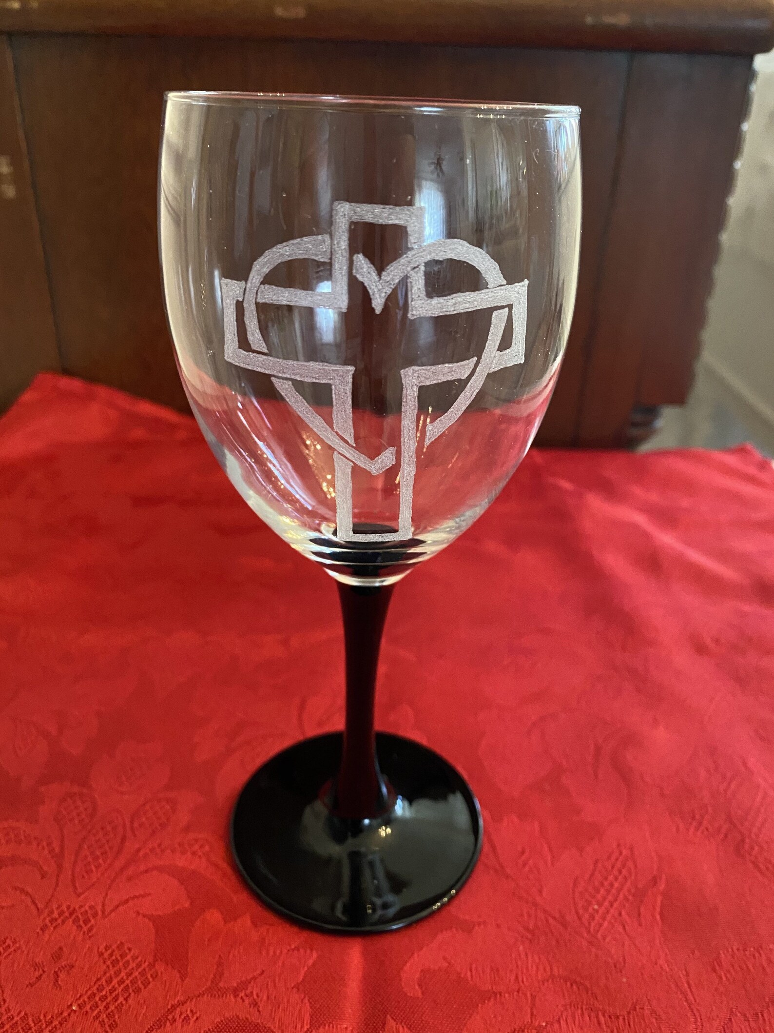 Pair of handetched heart cross wine glasses Etsy