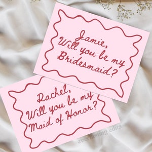 Brautjungfer Vorschlag Karte - gewellter Rand, kursiver Name, hellrosa, blush, Minimal Design, DIY anpassbare, personalisierbare druckbare Vorlage