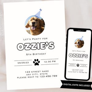 Dog Birthday Invitation - Add Custom Picture, Personalizable for All Ages, Puppy Bday Pawty, Printable Custom Template or iPhone Evite