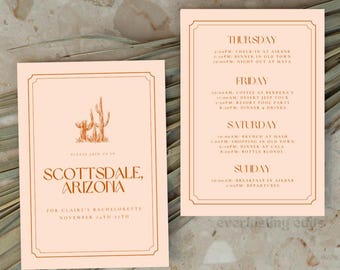 Scottsdale Arizona Bachelorette Invitation & Itinerary - AZ Desert Bach, DIY Editable Template (Instant Digital Download)