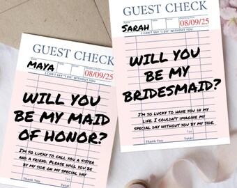 Guest Check Bridesmaid Proposal Card - Unique Design, DIY Customizable Template (Instant Digital Download)