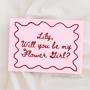 Flower Girl Proposal Card - Wavy Border, Cursive Name, Hand Written Design (DIY Customizable Template)