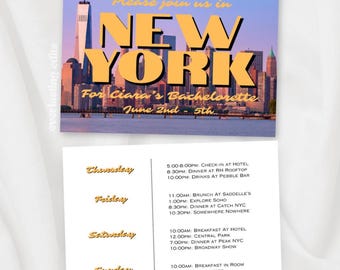 NYC Bachelorette Invitation & Itinerary - Retro New York City Bach, DIY Custom Template (Digital Download)