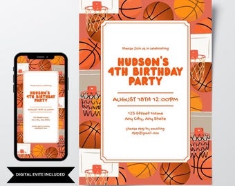 Basketball Birthday Invitation – Boys Sports Party, Varsity Sports Theme, DIY Editable Template (Instant Digital Download)