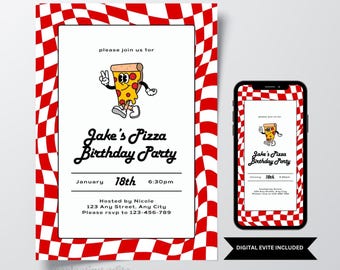 Pizza Party Invitation - Kids Birthday Invite, Digital Evite, Printable Editable Canva Template (Digital Download)