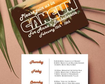 Cancun Bachelorette Invitation & Itinerary - Retro Beach Bach, DIY Custom Template (Instant Digital Download)