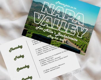 Napa Valley Bachelorette Invitation & Itinerary - Retro Beach Bach, DIY Custom Template (Instant Digital Download)