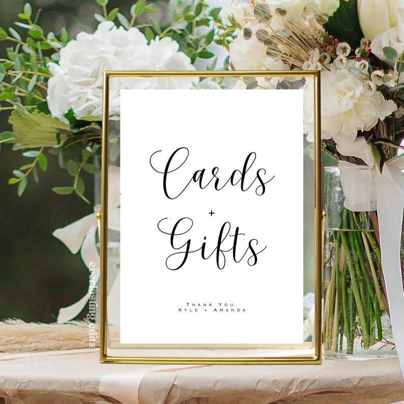 Gift & Card Table Sign - Personalizable, Modern Minimal Cursive Design ...