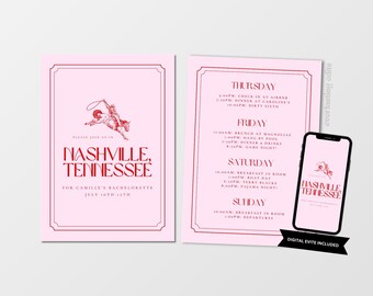Nashville Tennessee Bachelorette Invitation - Disco Cowgirl Itinerary, DIY Editable Template (Instant Digital Download)