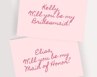 Bridesmaid Proposal Card - Pink Minimalist Cursive, DIY Editable Template (Instant Digital Download)