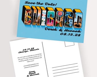 Chicago Save The Date - Retro Wedding Invite Postcard, DIY Custom Template (Digital Download)
