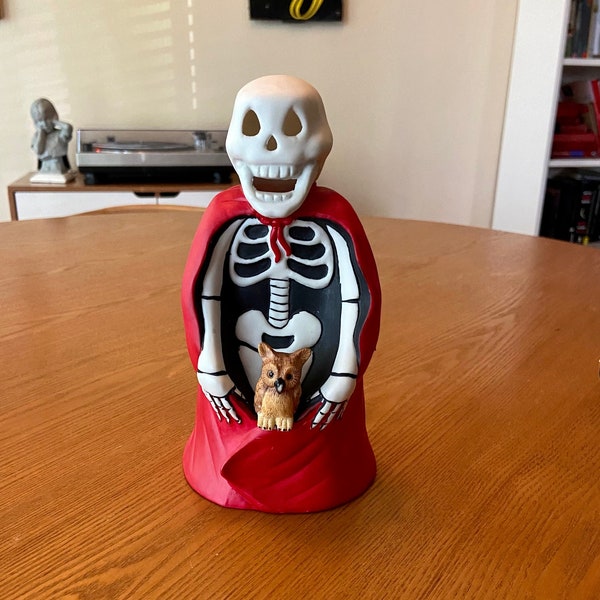 Vintage RARE Ceramic Halloween Skeleton & Owl Tealight Figure