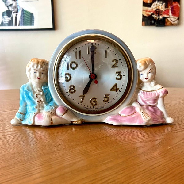 Vintage Sessions Ceramic Boy & Girl Mantle Clock (NOT Functional)