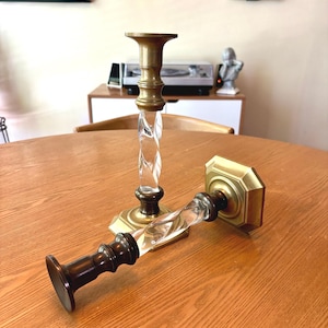 Pair of Vintage Brass and Lucite Swirl Candlestick Holders