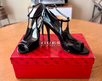 Guess by Marciano Black Patent T-Strap Heels – Size 6.5