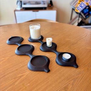 Pair of Sculptural Black Candle Holders – Retro Organic Design, Holds Votives or Tealights