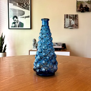 Vintage MCM Italian Empoli Blue Bubbles Glass Genie Bottle Decanter, No Stopper