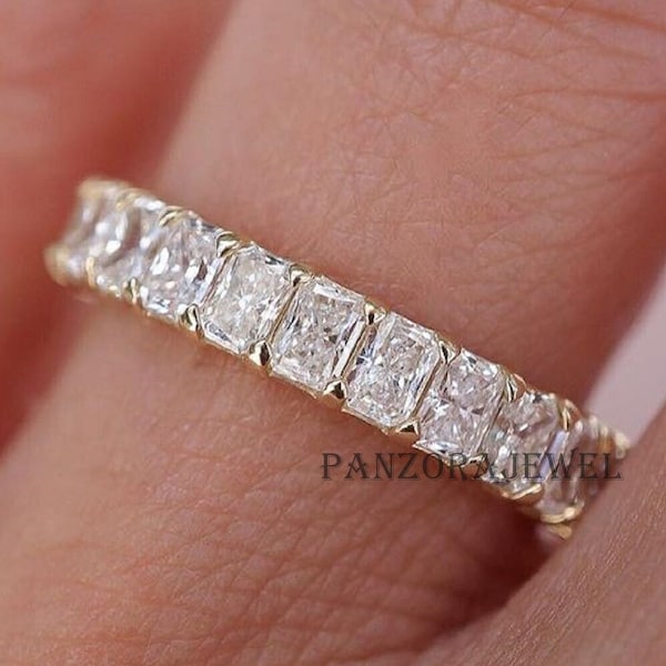 Radiant Cut Eternity Band Moissanite Wedding Band 4*2mm Radiant Cut Moissanite Band 14K Gold Promise Band Moissanite Eternity Band For Women