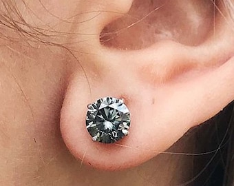 Gray Moissanite Earring Grey Moissanite Stud Earring 7 mm Each Round Cut Grey Moissanite Earring Round Cut Stud Earring Woman Stud Earring