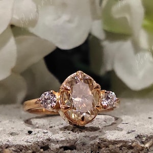Braun CZ Drei-Stein-Ring 1.50 Karat Ovalschliff Verlobungsring Champagner Diamant Ehering 18K Gelbgold Jubiläumsgeschenk Ring für Frau
