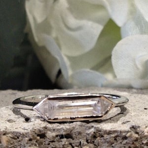 East West Baguette Diamond Ring 10x5mm Long Baguette Moissanite Ring Bezel Setting Engagement Ring Three Stone Wedding Ring 18k White Gold