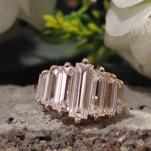 Seven Stone Baguette Diamond Ring Baguette Cut Cubic Zirconia Promise Ring Graduation Wedding Ring 18k Gold Step Cut Baguette Diamond Gifts