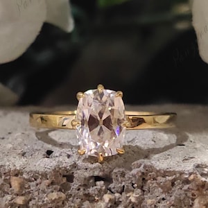 Solitaire Engagement Ring 1.50 CTW Elongated Old Mine Cushion Cut Moissanite Engagement Ring 18K Gold Wedding Bridal Ring Anniversary Gift&#39;s