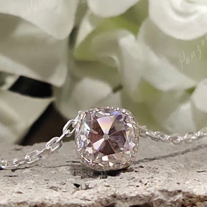 Cushion Bezel Set Moissanite Pendant 7.5 mm Old Mine Cut Cushion Moissanite Pendant Old European Cut Pendant 18k Solid Gold Necklace For Her