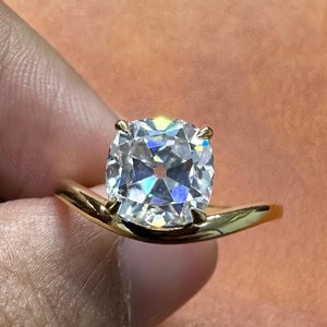 Bague en moissanite taille mine ancienne bague de fiançailles solitaire avec diamants antiques 1,80 CTW taille coussin en moissanite bijoux de mariage pour femme