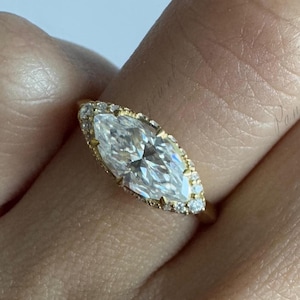 East West Marquise Cut Ring Engagement Ring 1.80 Carat Marquise Cut Moissanite Ring 18k Gold Wedding Proposal Ring Anniversary Gift For Wife