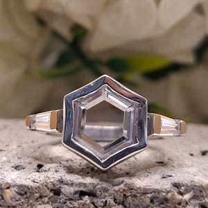 Antique Diamond Ring Portrait Cut Moissanite Engagement Ring Hexagon Shape Bezel Set Wedding Anniversary Gifts 14k Gold Promise Ring for Her