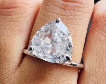 11mm Trillion Cut Moissanite Ring | Solitaire Engagement Ring | 18K White Gold Wedding Ring | Proposal Gift for Her