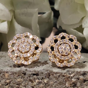 Floral Style Stud Earrings 2.0 CTW Round Cut Moissanite Stud Earrings 18k Gold Cluster Moissanite Beautiful Earring Anniversary Gift For Her