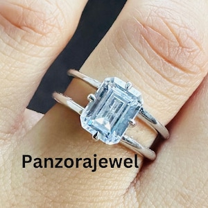 Double Band Wedding Ring Solitaire Engagement Ring 1.67 Ct Emerald Cut Moissanite Ring 925 Sterling Silver Diamond Ring Anniversary Gift