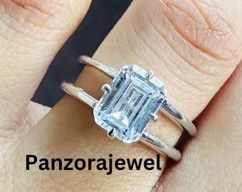 Double Band Wedding Ring Solitaire Engagement Ring 1.67 Ct Emerald Cut Moissanite Ring 925 Sterling Silver Diamond Ring Anniversary Gift