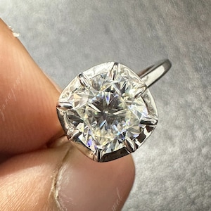 Antieke Moissanite ring set vintage verlovingsring 1,50 CT/7 mm witte kussengeslepen moissaniet ring solitaire trouwring diamanten ring