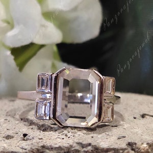 Portrait Moissanite Ring Portrait Cut Diamond Ring 3 CTW Rectangle Portrait Cut Ring Cluster Baguette Diamond Ring Bezel Set Moissanite Ring
