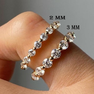 Lab Grown Diamond Bubble Band Wedding Ring Full Eternity Lab Diamond Wedding Band 2 & 3 mm Round Cut Lab Created Diamond Engagement Ring