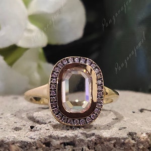 Oval Cut Halo Diamond Ring Portrait Cut Moissanite Engagement Ring 18k Gold Bezel Set Wedding Ring Portrait Diamond Ring Anniversary Gifts