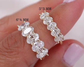 Vijf stenen Moissanite ring halve eeuwigheid diamanten band 5 * 3/6 * 4 mm ovale Moissaniet trouwring ovaal geslepen verlovingsring 14k geelgouden band