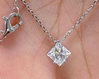 Collana Con Ciondolo In Moissanite Taglio Principessa 1.20 Ct – Argento Sterling 925, Fatto A Mano