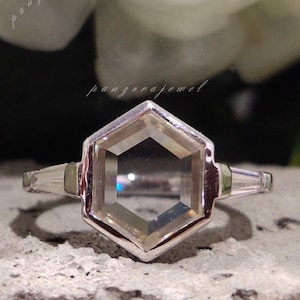 Hexagon Cut Moissanite Engagement Ring Portrait Cut Moissanite Bezel Set Wedding Ring 2.0CT Portrait Cut Moissanite Promise Ring Gift Her